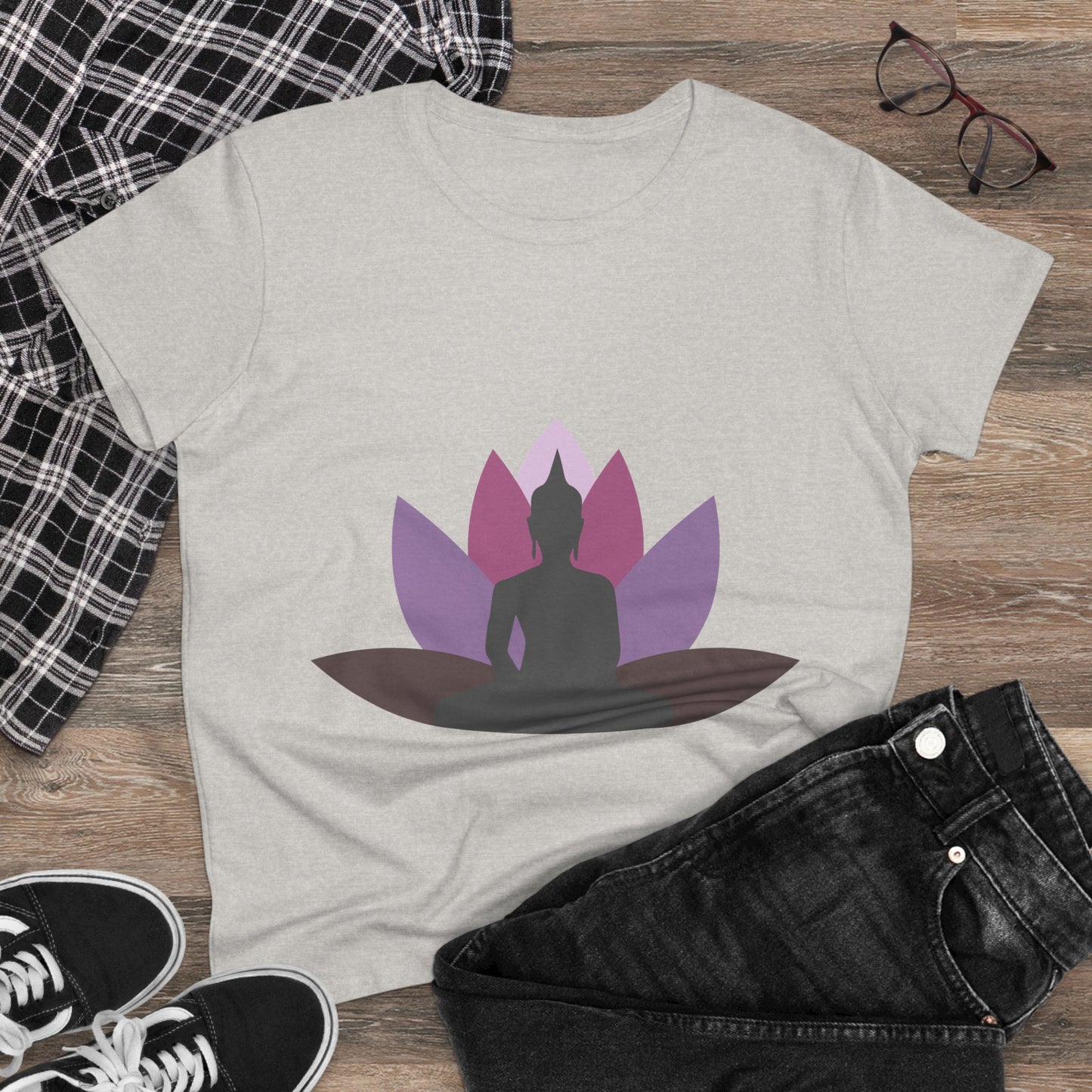 Buddha + Lotus Flower Mauve Women's Midweight Cotton Tee