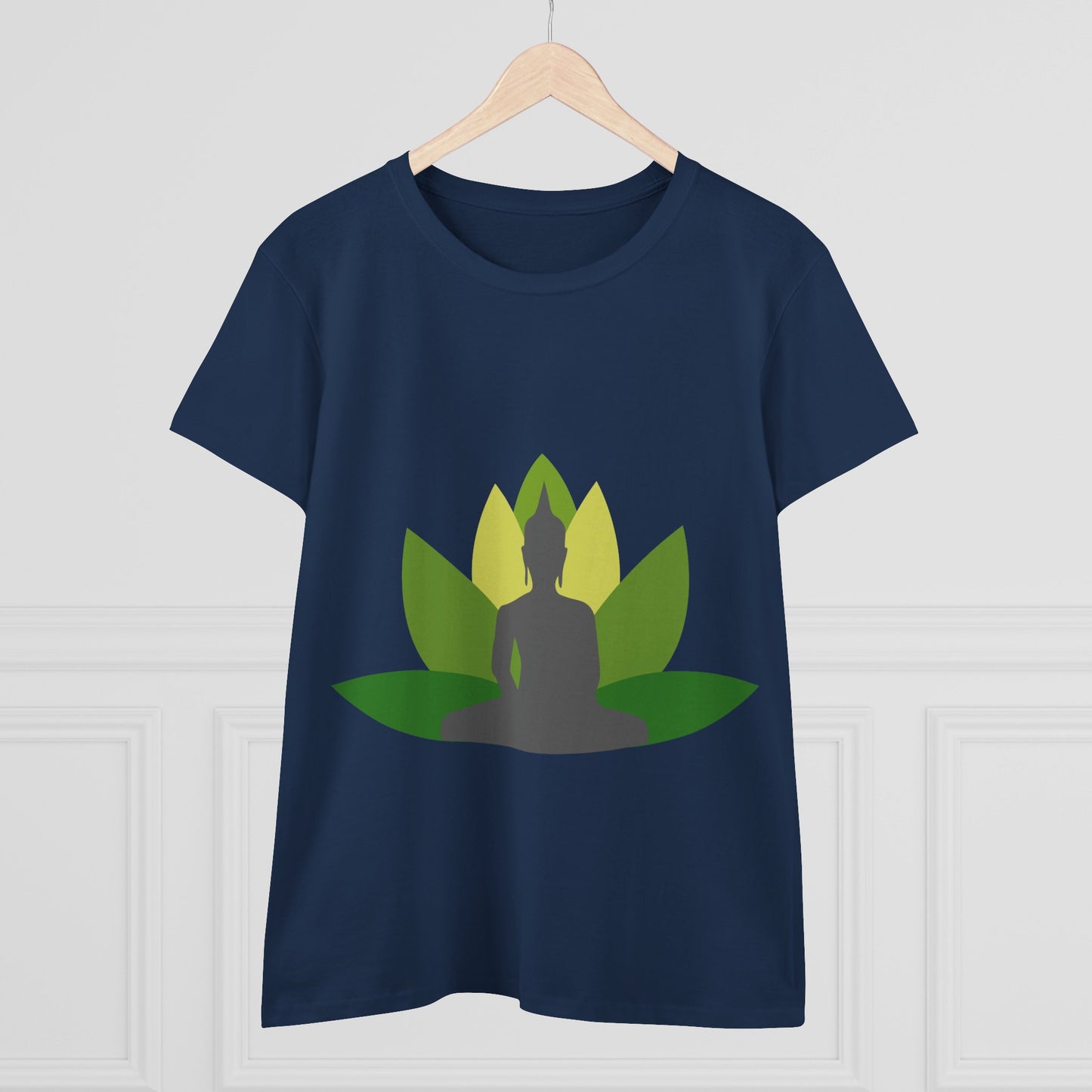 Buddha + Lotus Flower Verde Women's Midweight Cotton Tee