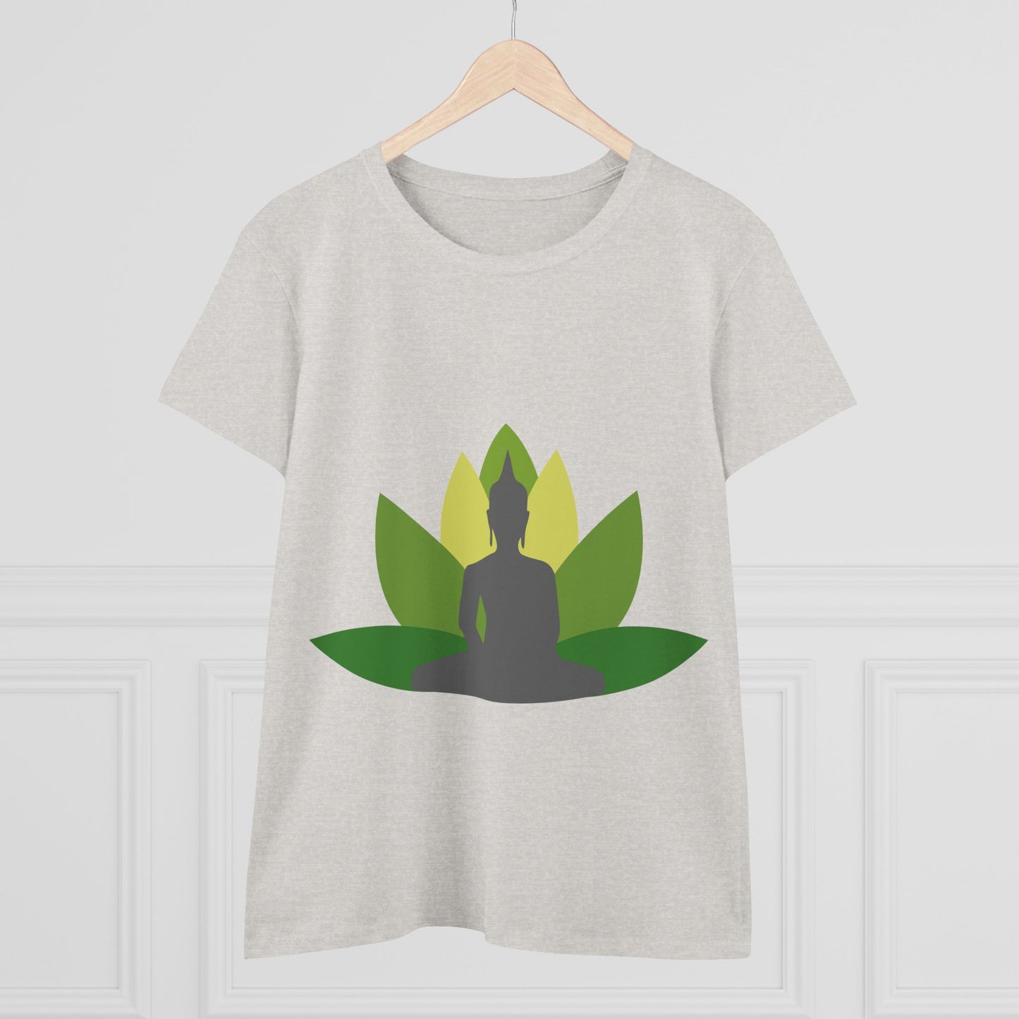 Buddha + Lotus Flower Verde Women's Midweight Cotton Tee