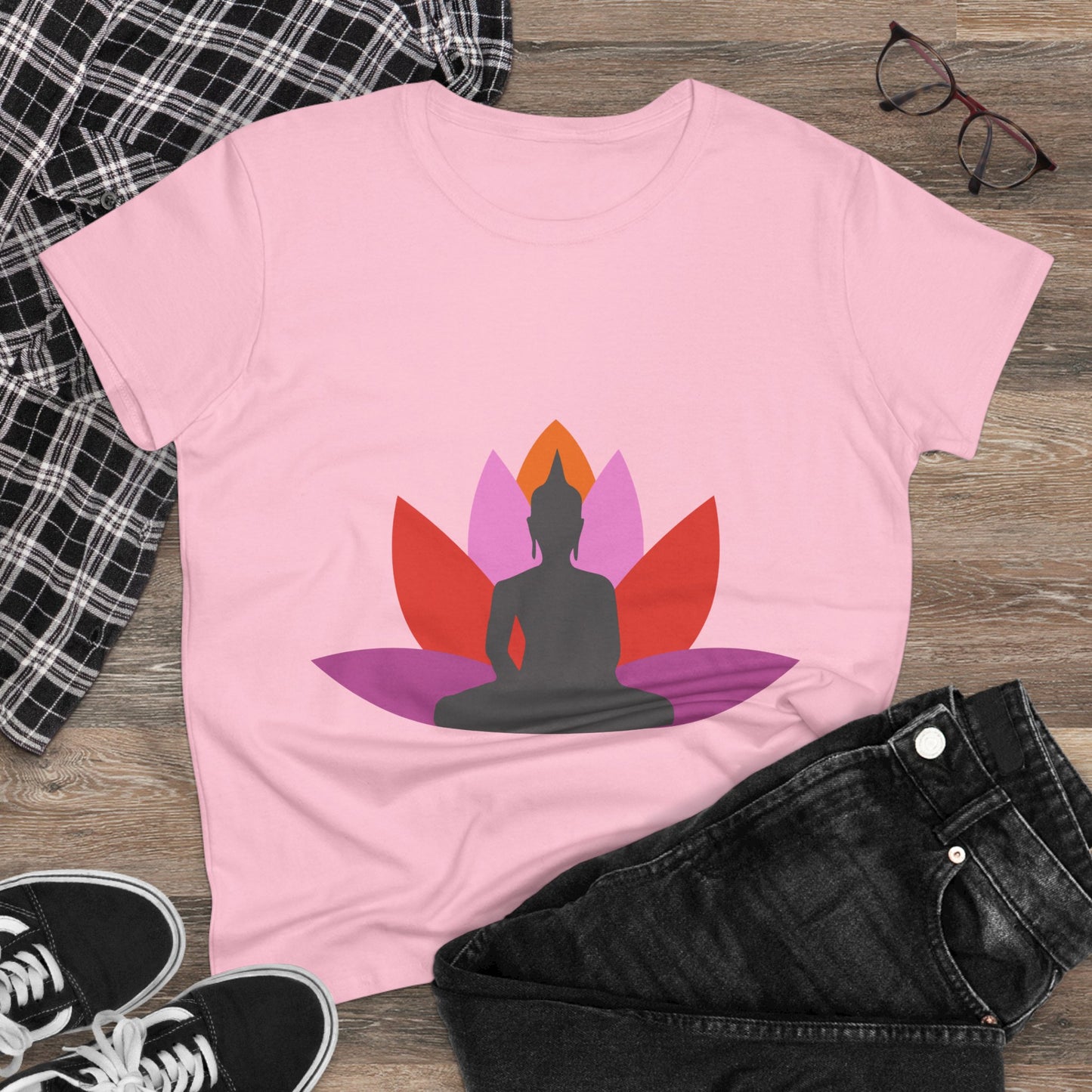Buddha + Lotus Flower Tropical Women's Midweight Cotton Tee