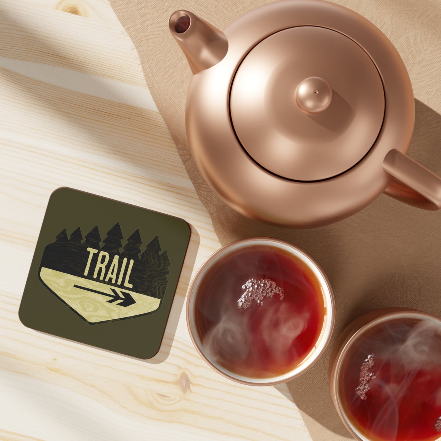 Wooden Hiking Trail Sign Coaster in Earth