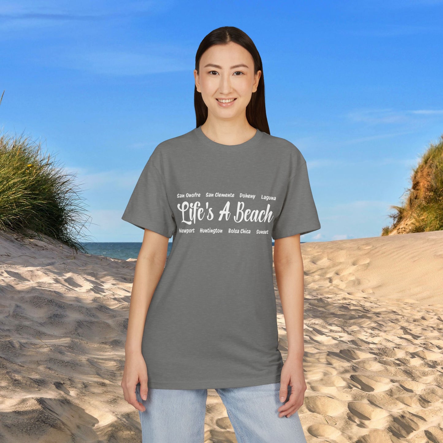 Life’s A Beach – Orange County Unisex Sueded T-Shirt | Beach Lover Tee