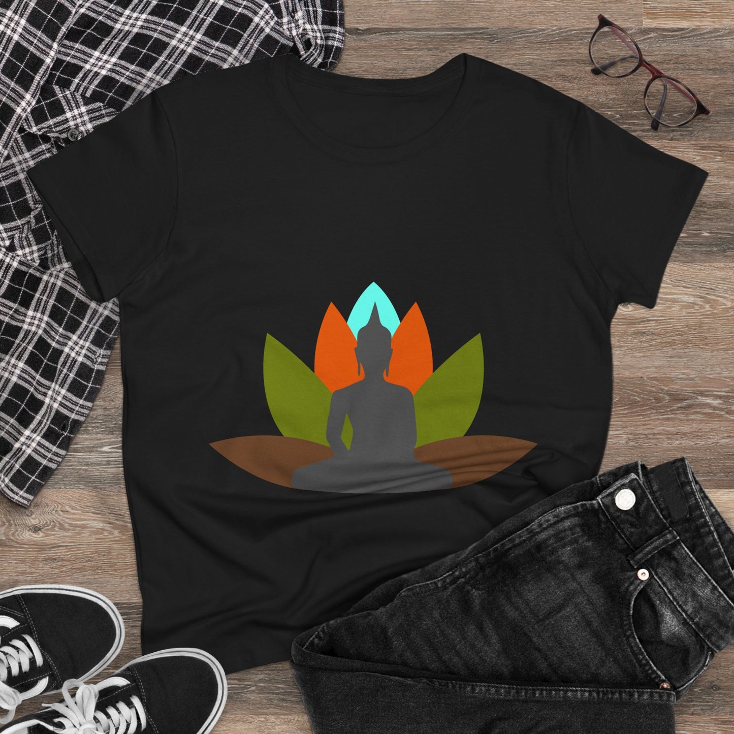 Buddha + Lotus Flower Earth Women's Midweight Cotton Tee
