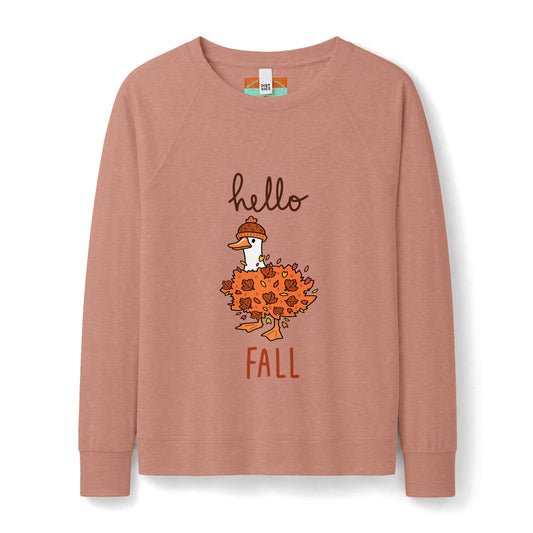 Hello Fall Beanie Duck Sweatshirt — Women's Cozy Autumn Crewneck