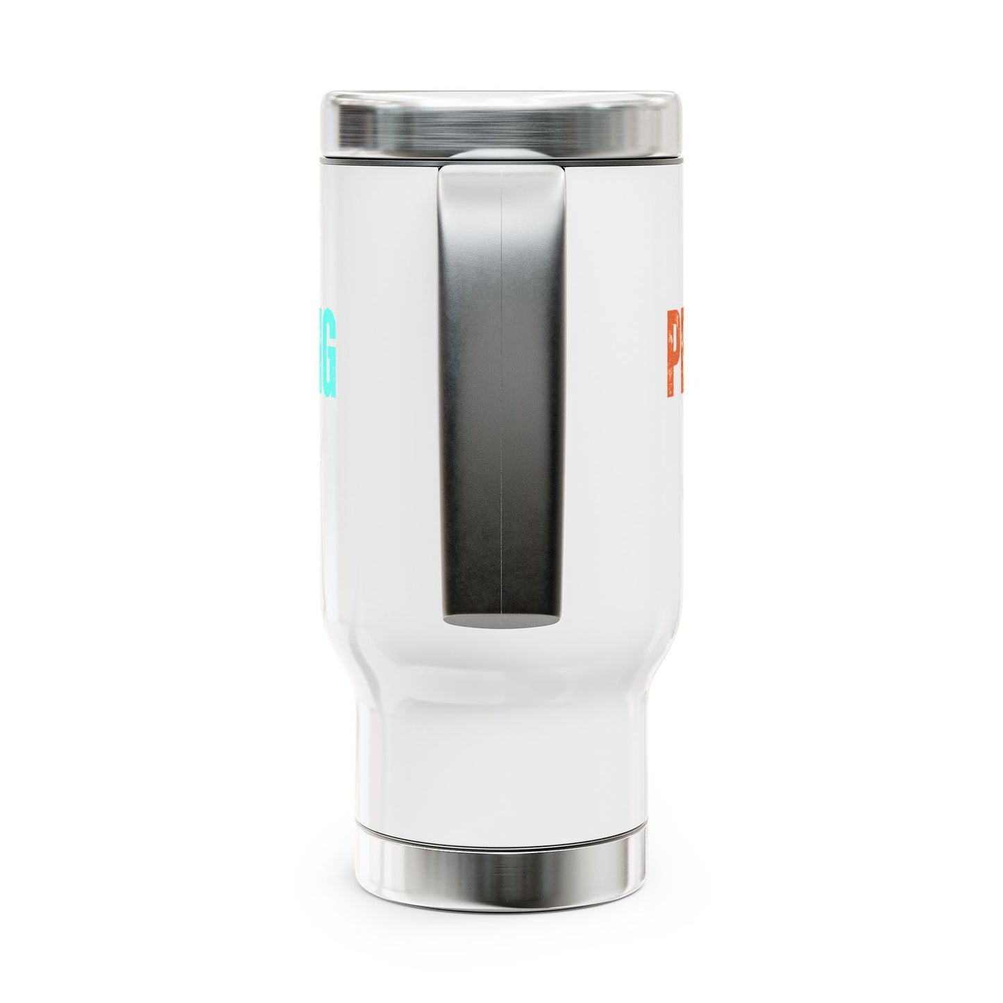 Peace Love Surfing Stainless Steel Travel Mug with Handle, 14oz