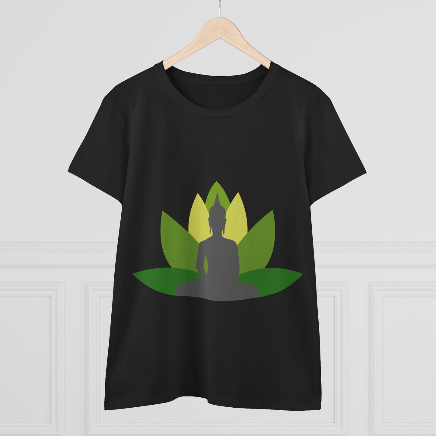 Buddha + Lotus Flower Verde Women's Midweight Cotton Tee