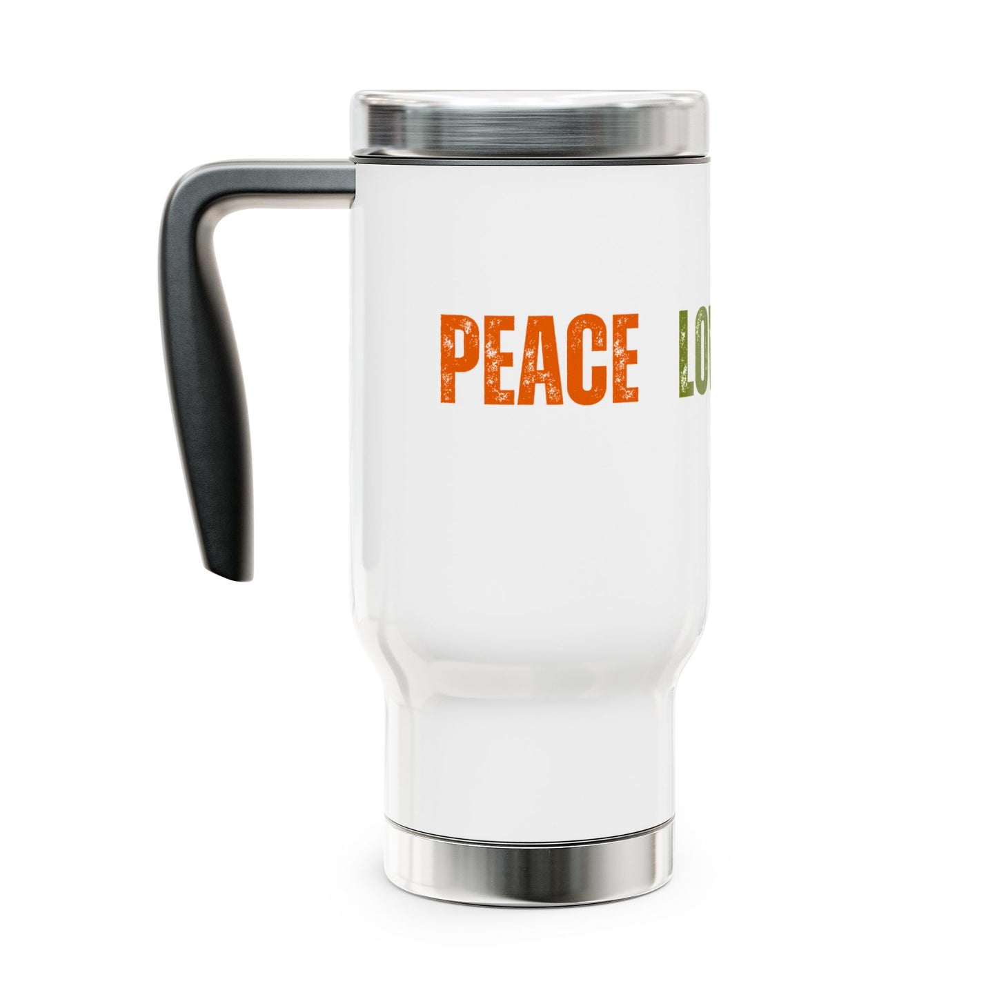 Peace Love Surfing Stainless Steel Travel Mug with Handle, 14oz