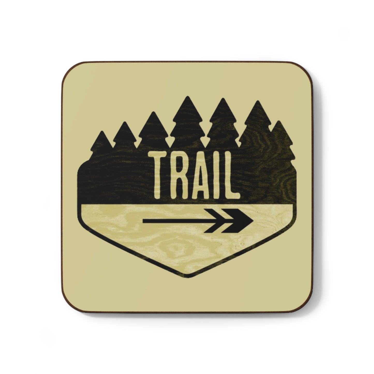 Wooden Hiking Trail Sign Coaster in Ecru