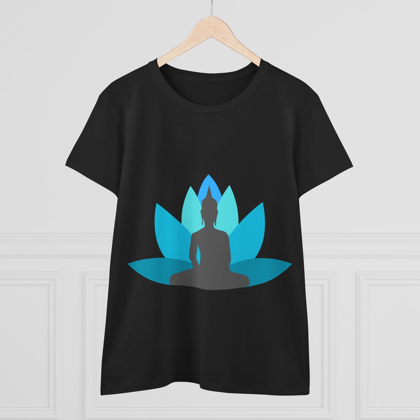 Buddha with Lotus Flower Tranquil Turquoise Women's Midweight Cotton Tee