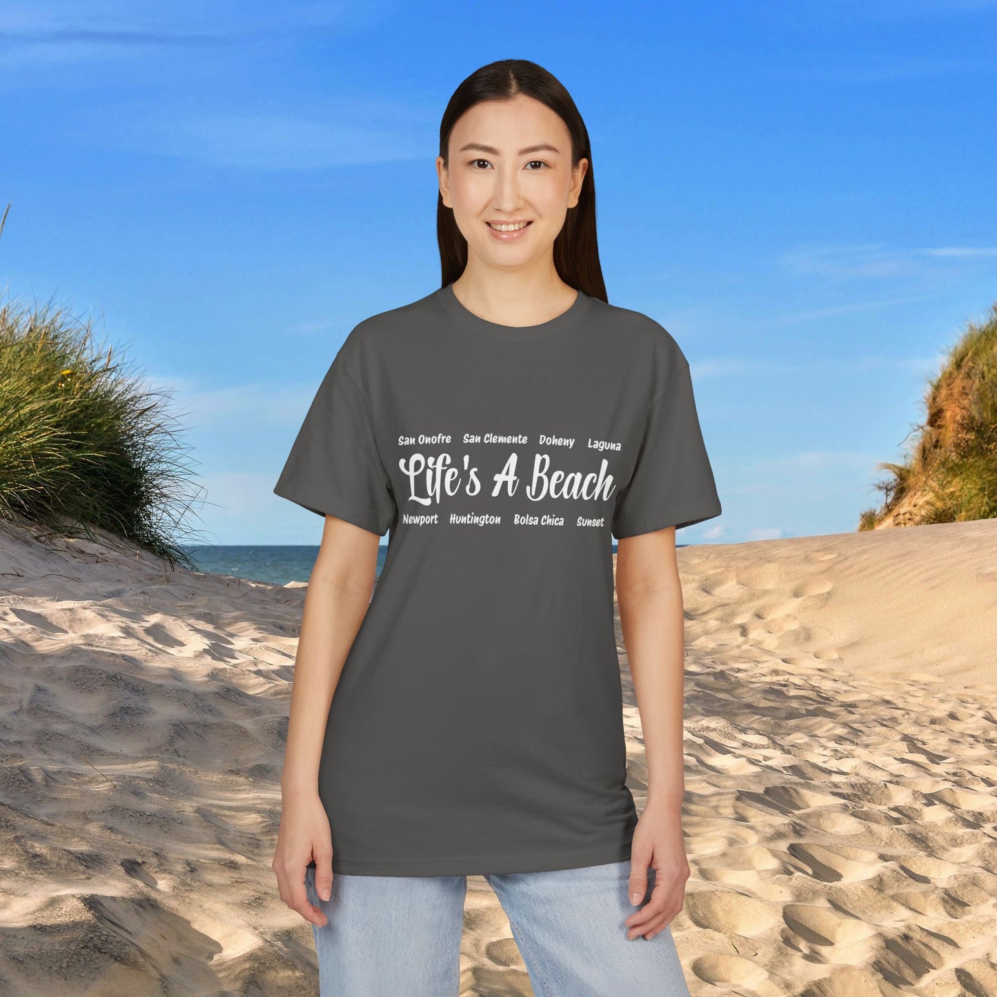 Life’s A Beach – Orange County Unisex Sueded T-Shirt | Beach Lover Tee