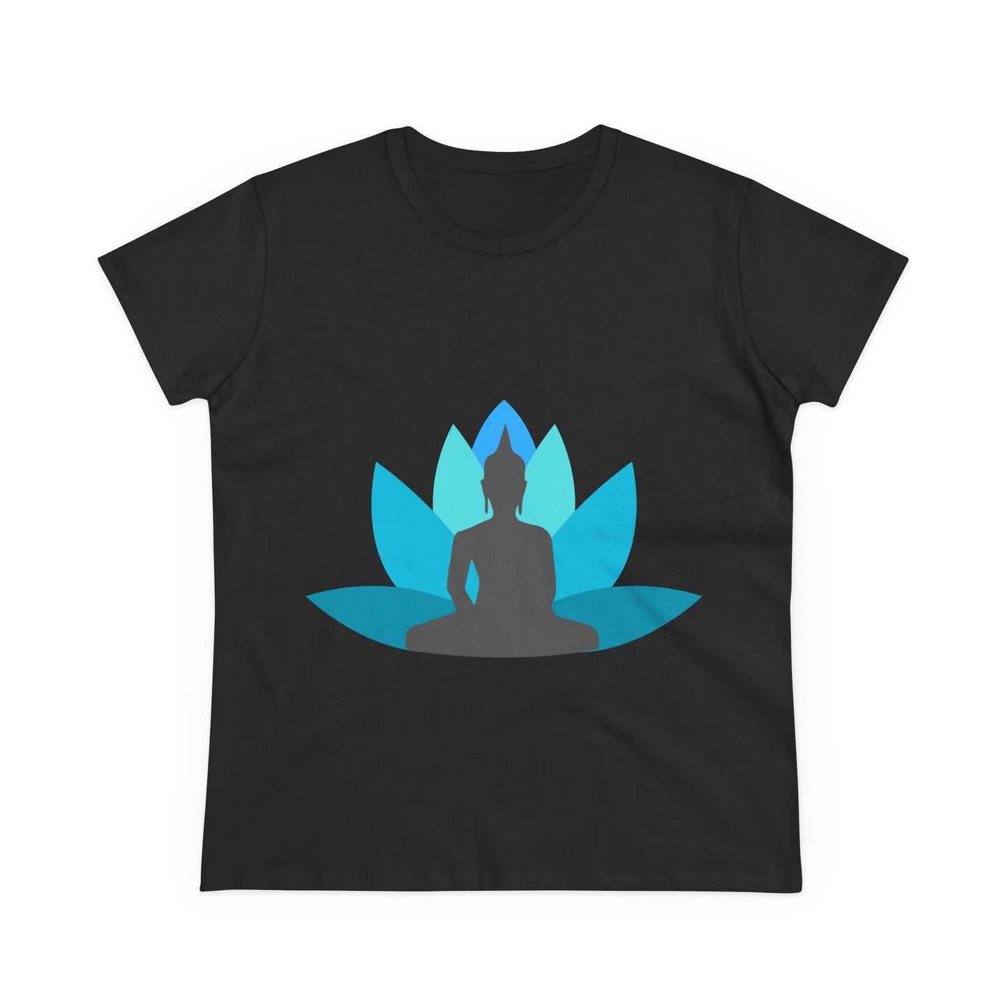 Buddha with Lotus Flower Tranquil Turquoise Women's Midweight Cotton Tee