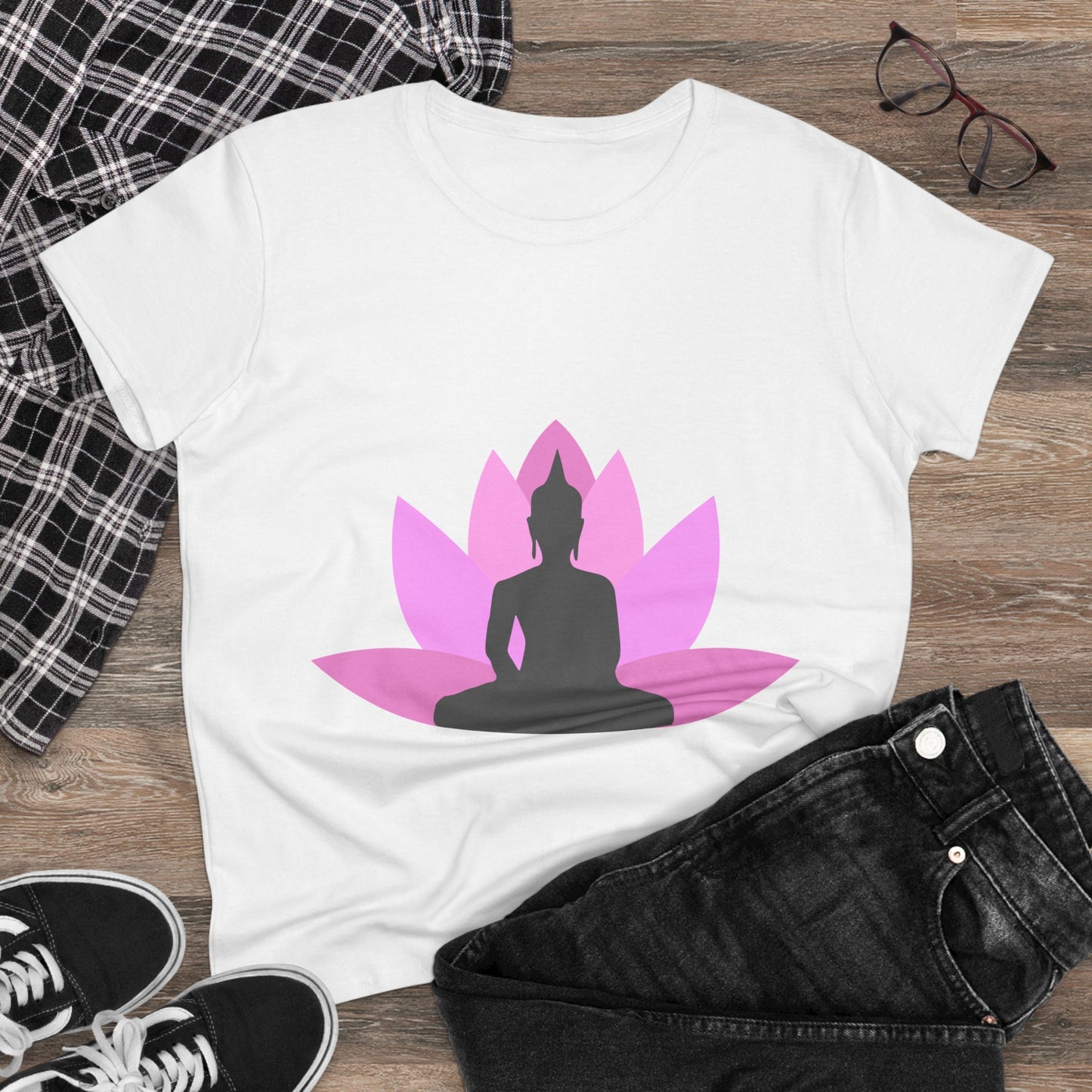 Buddha + Lotus Flower Bubblegum Women's Midweight Cotton Tee