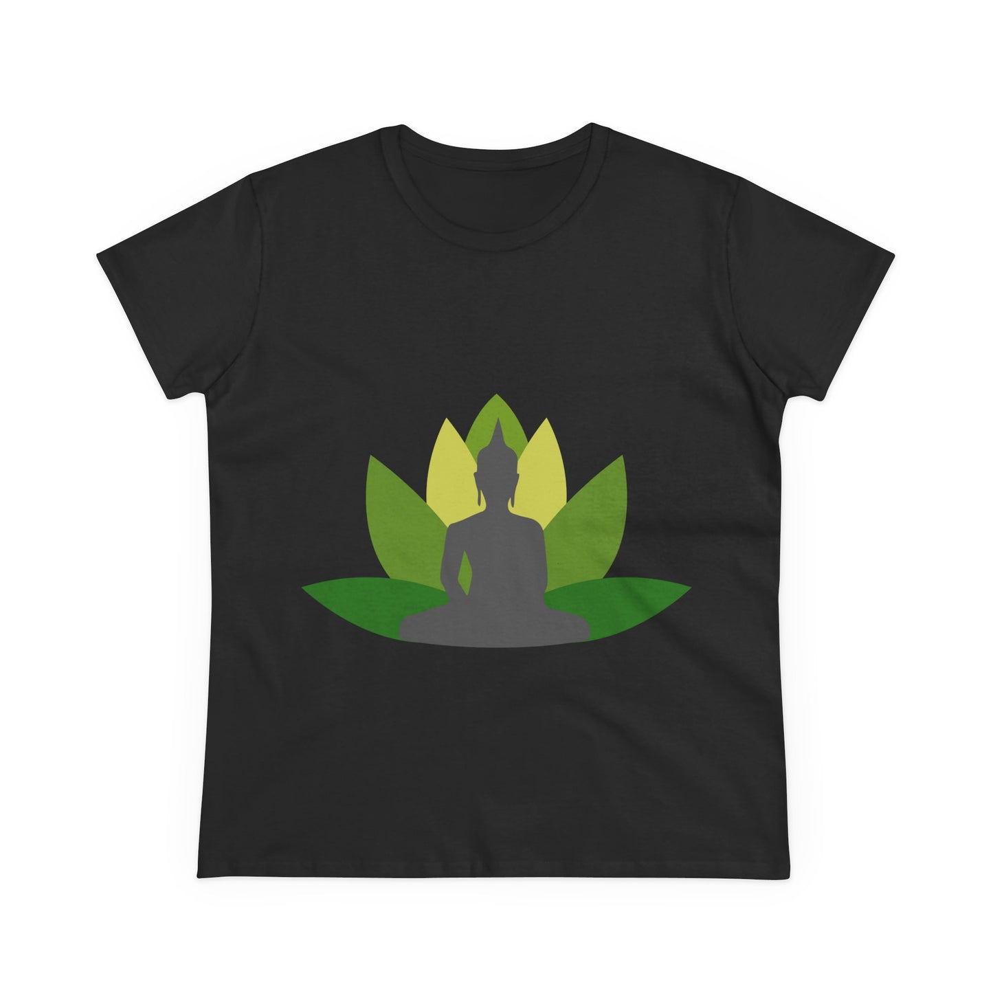 Buddha + Lotus Flower Verde Women's Midweight Cotton Tee
