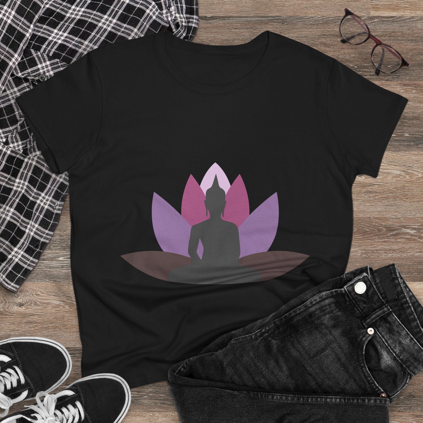 Buddha + Lotus Flower Mauve Women's Midweight Cotton Tee