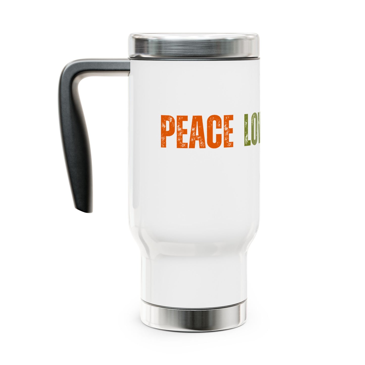 Peace Love Camping Stainless Steel Travel Mug with Handle, 14oz
