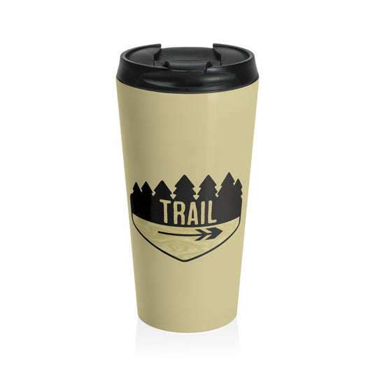 Wooden Hiking Trail Sign Stainless Steel Travel Mug in Ecru