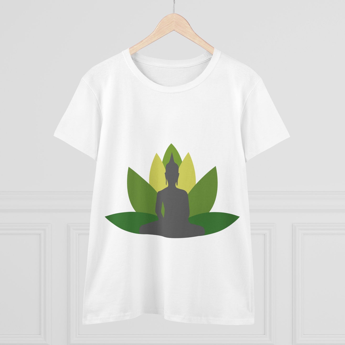 Buddha + Lotus Flower Verde Women's Midweight Cotton Tee
