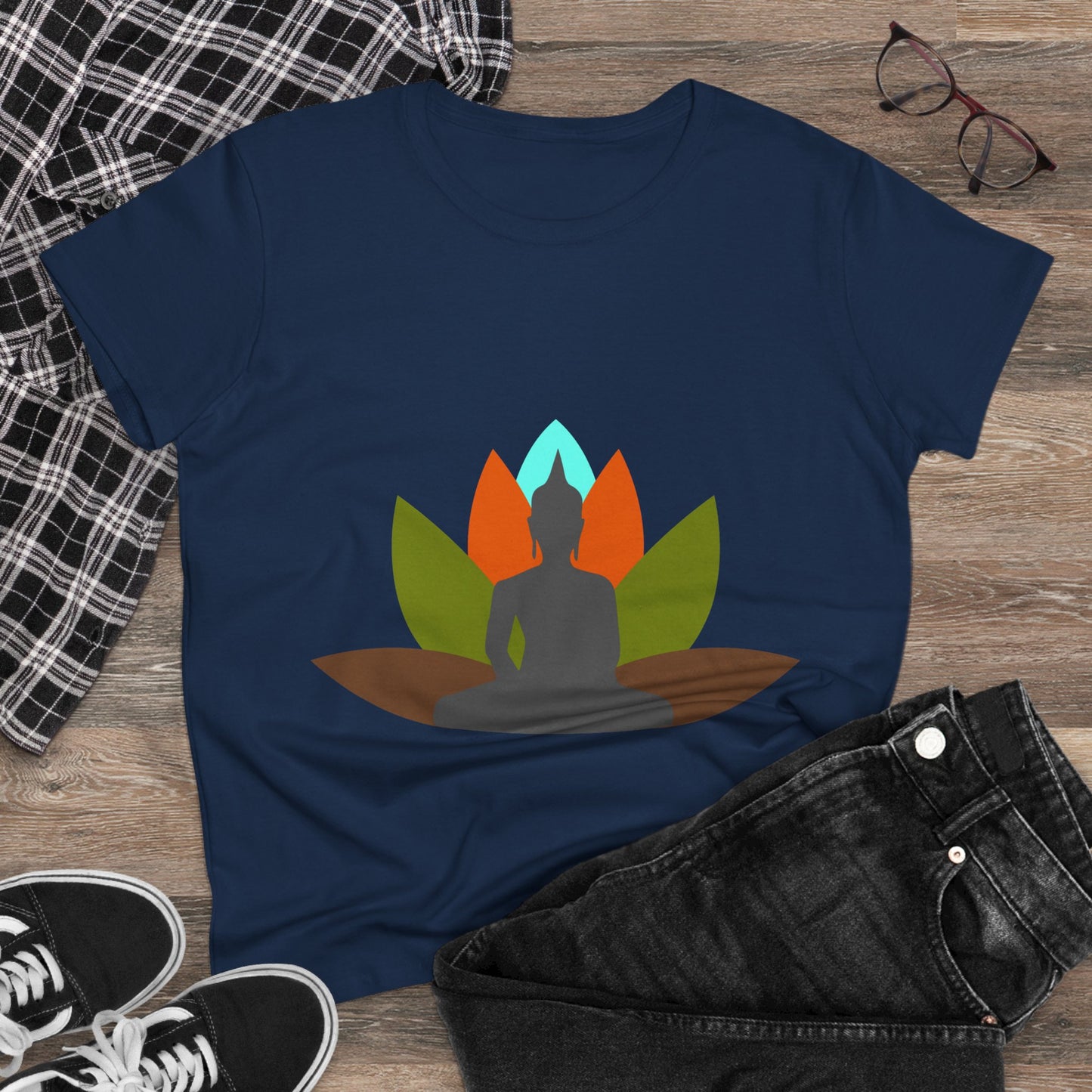 Buddha + Lotus Flower Earth Women's Midweight Cotton Tee