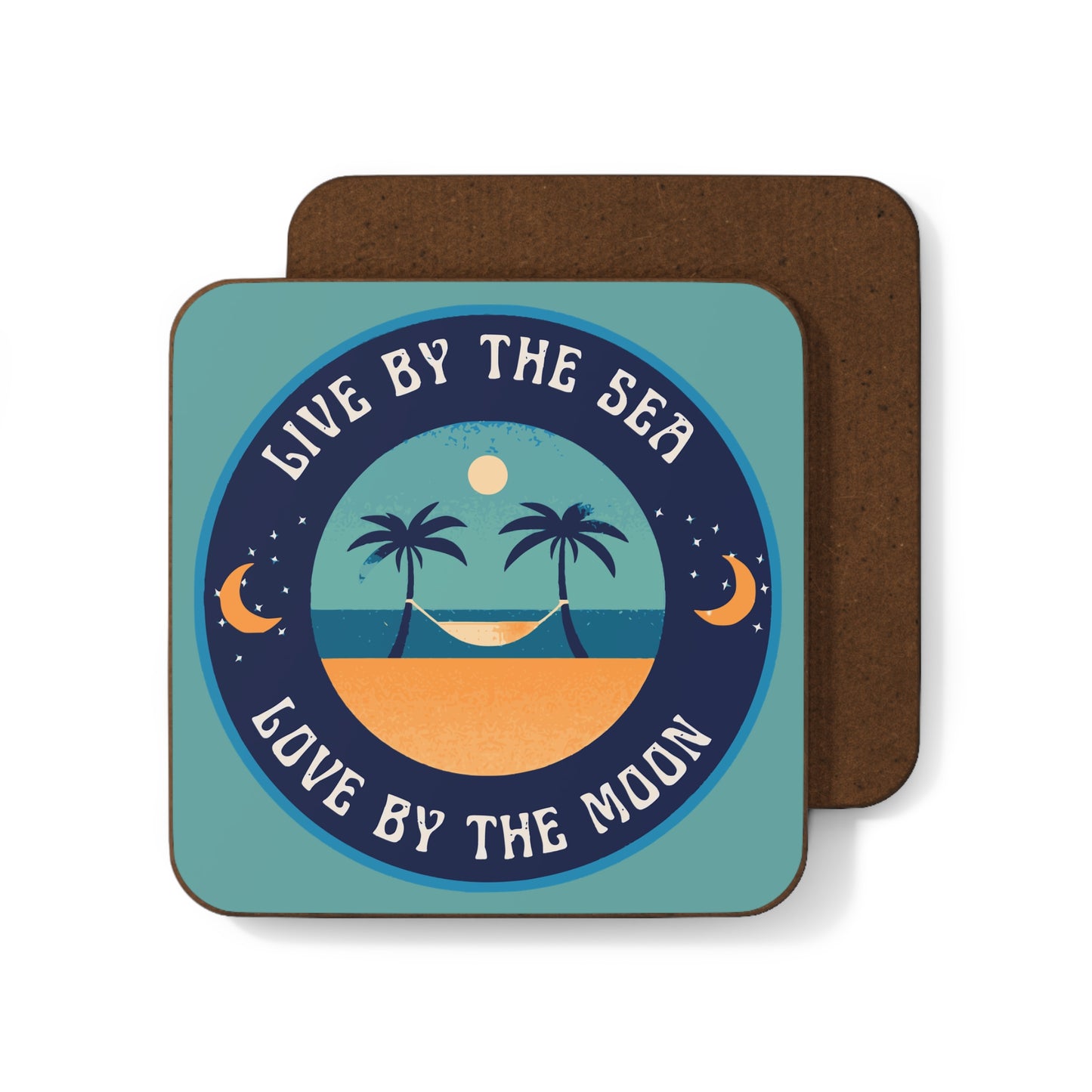 Live By The Sea Love By The Moon Coaster in Teal Fog