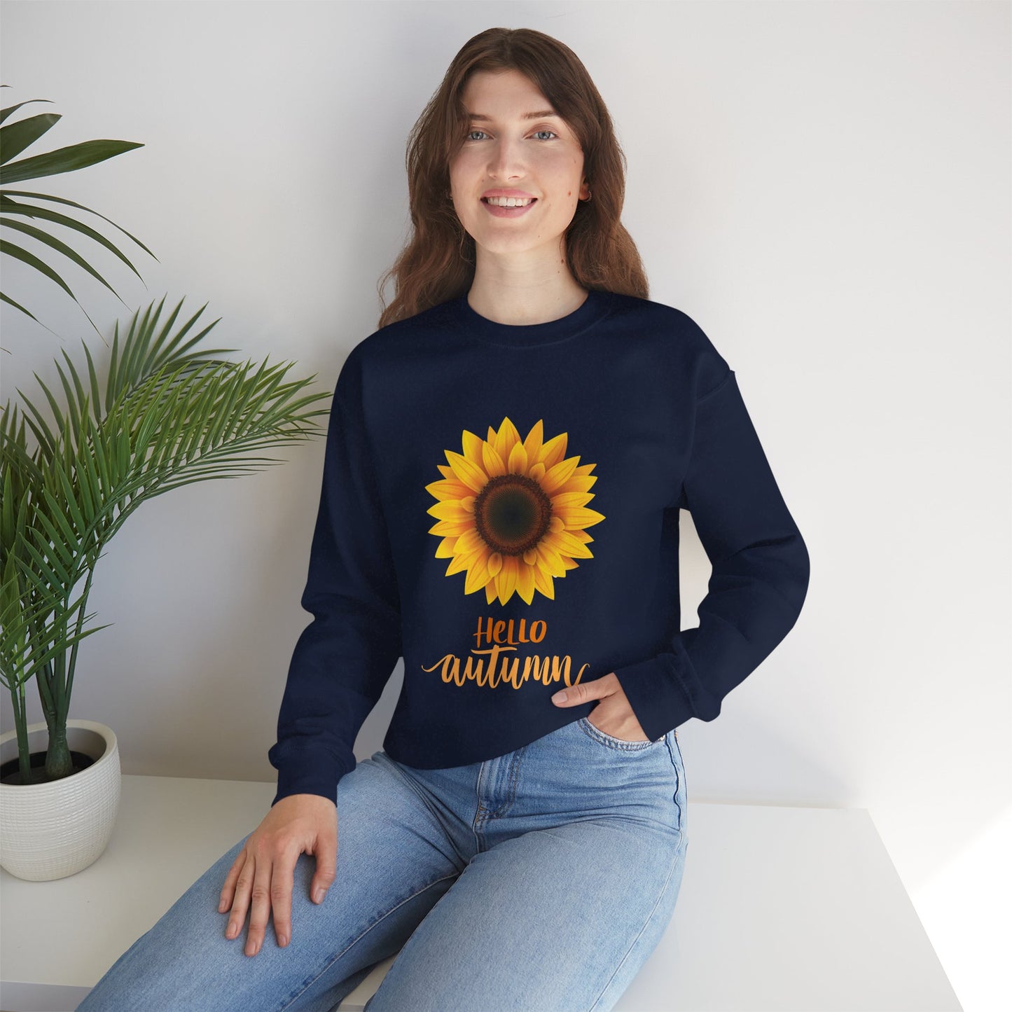 Hello Autumn Sunflower Crewneck Sweatshirt