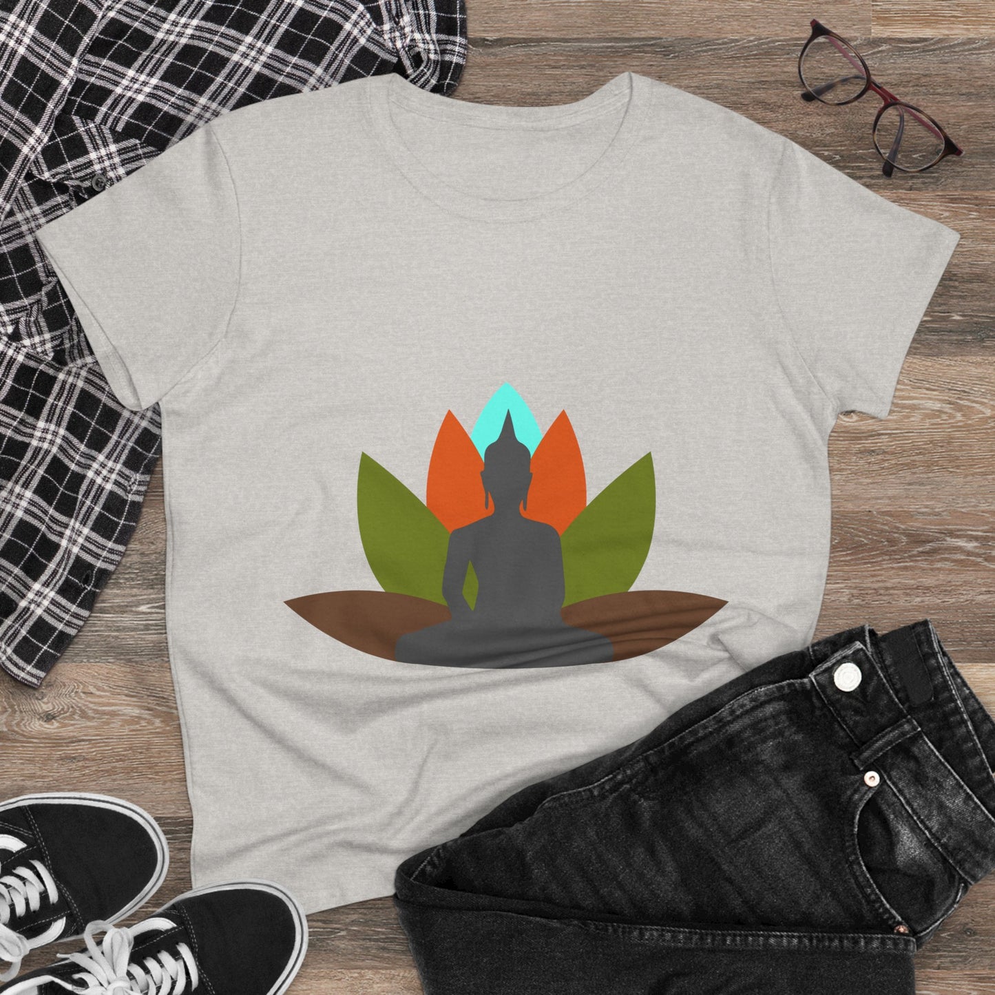 Buddha + Lotus Flower Earth Women's Midweight Cotton Tee