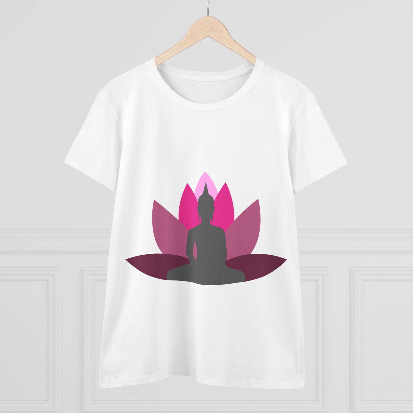 Buddha + Lotus Flower Cerise Women's Midweight Cotton Tee