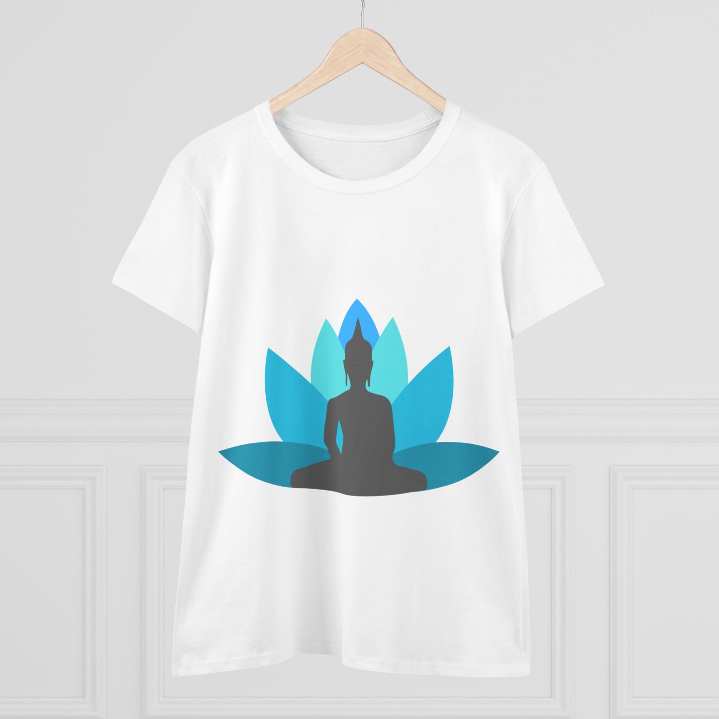 Buddha with Lotus Flower Tranquil Turquoise Women's Midweight Cotton Tee