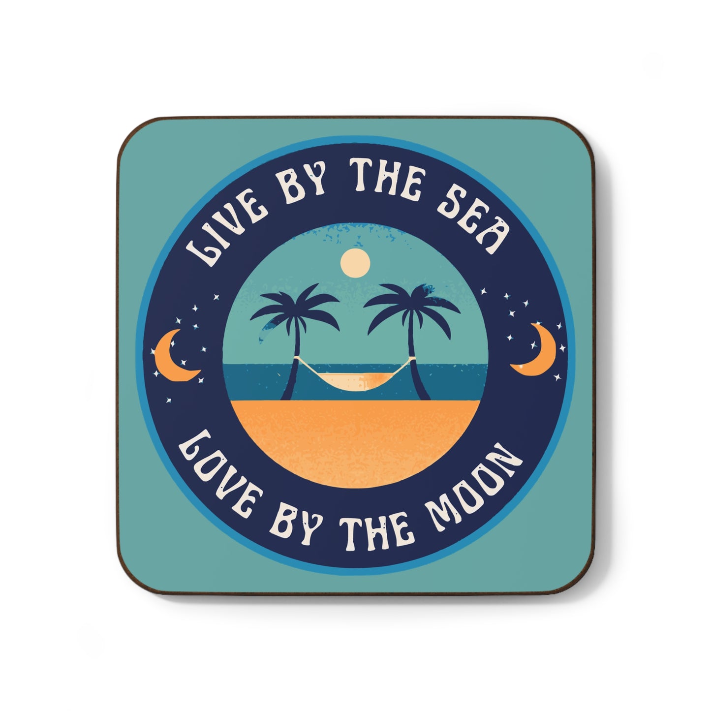 Live By The Sea Love By The Moon Coaster in Teal Fog
