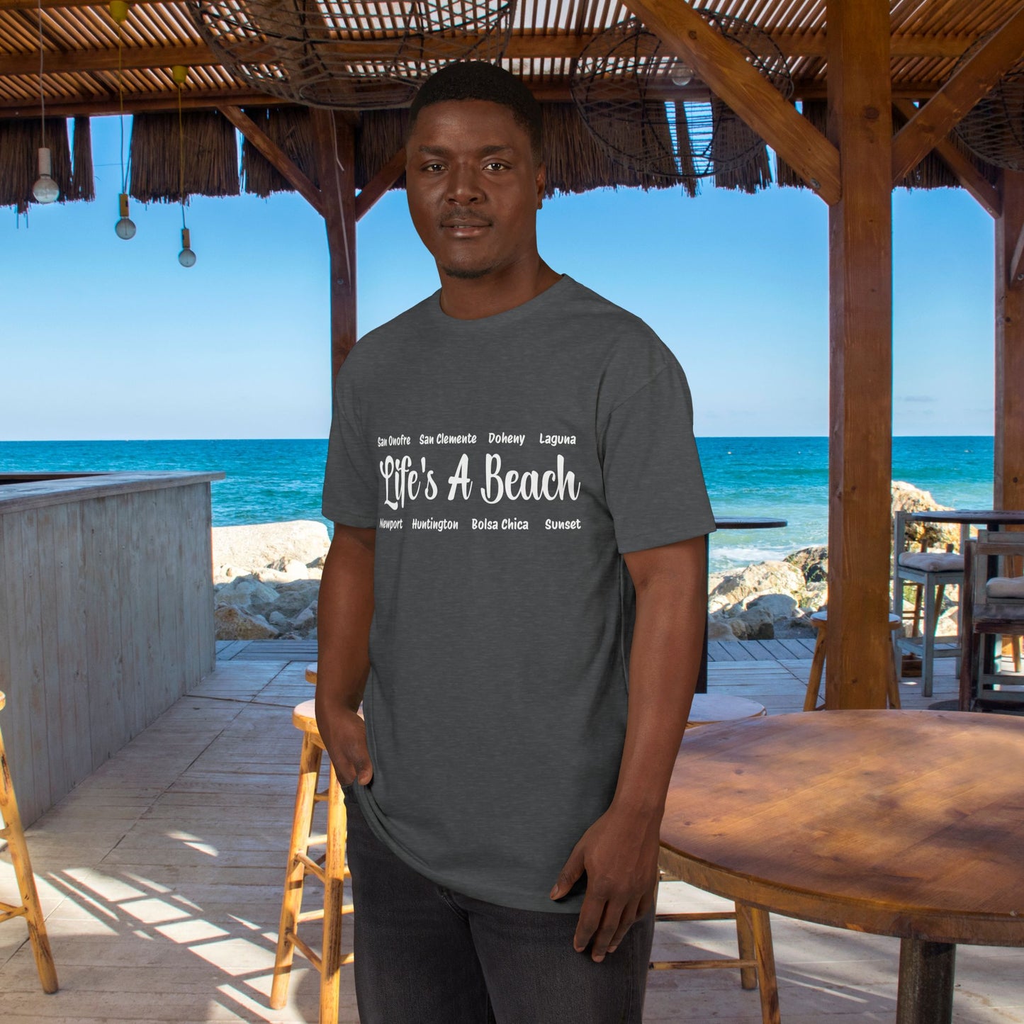 Life’s A Beach – Orange County Unisex Sueded T-Shirt | Beach Lover Tee