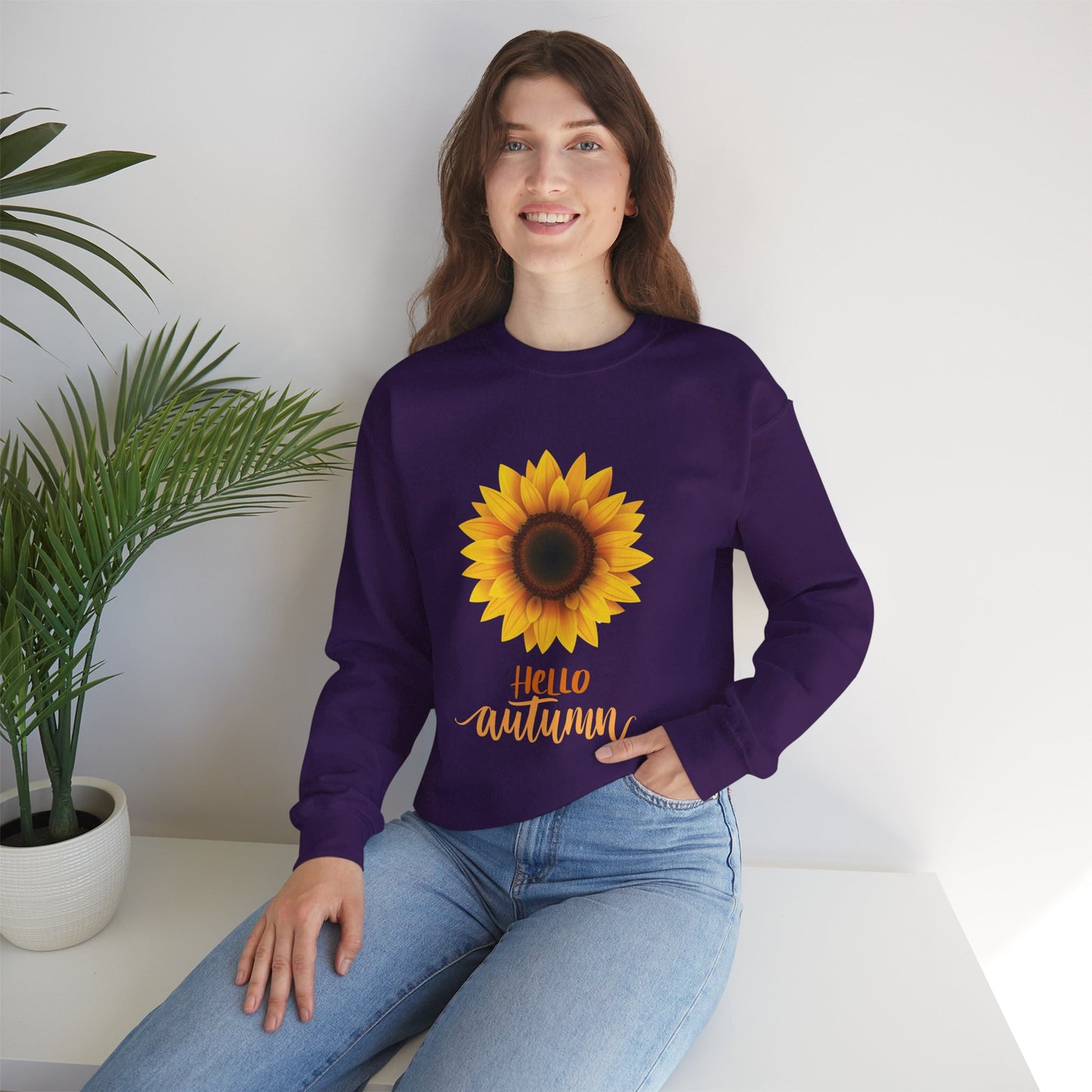 Hello Autumn Sunflower Crewneck Sweatshirt