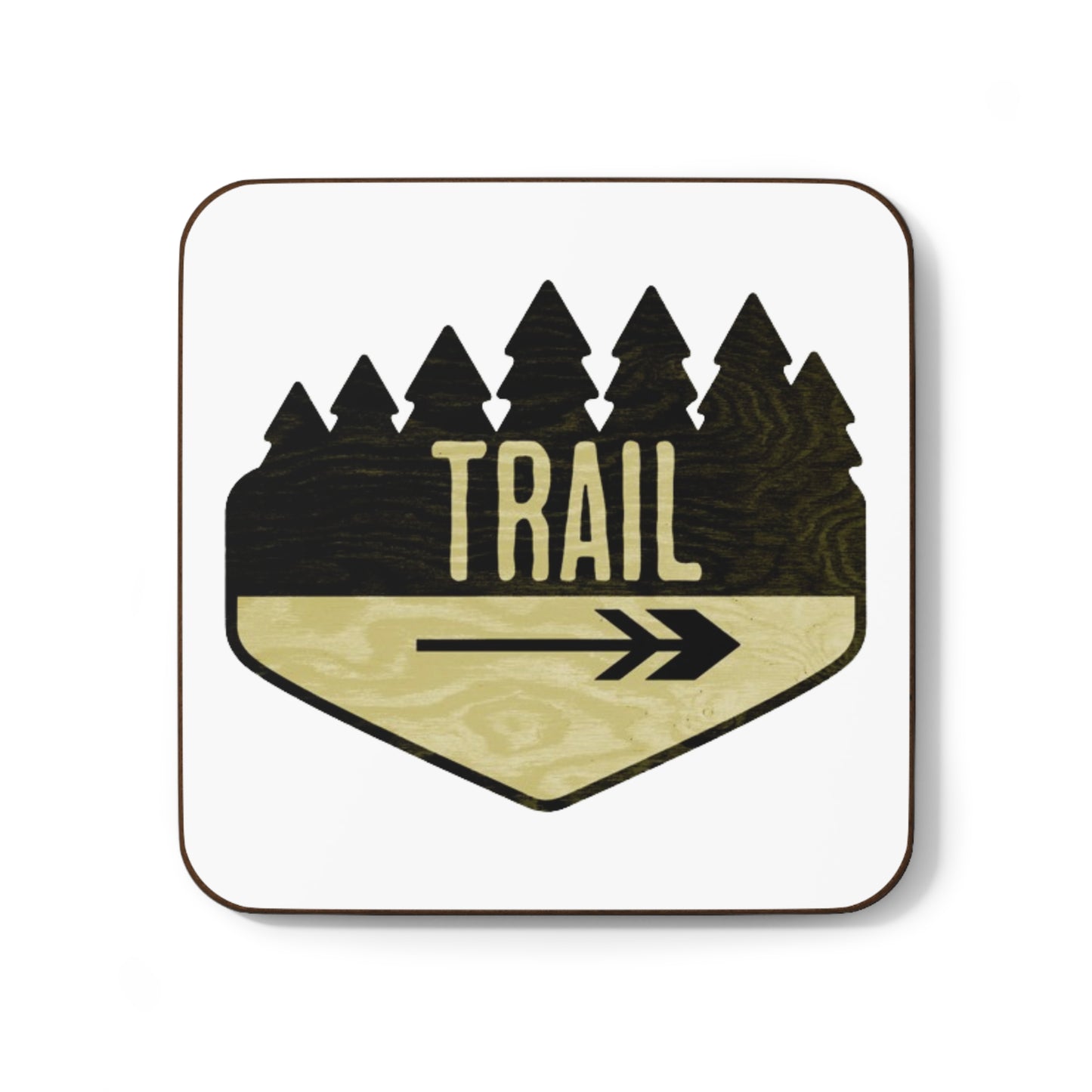 Wooden Hiking Trail Sign Coaster in Snow