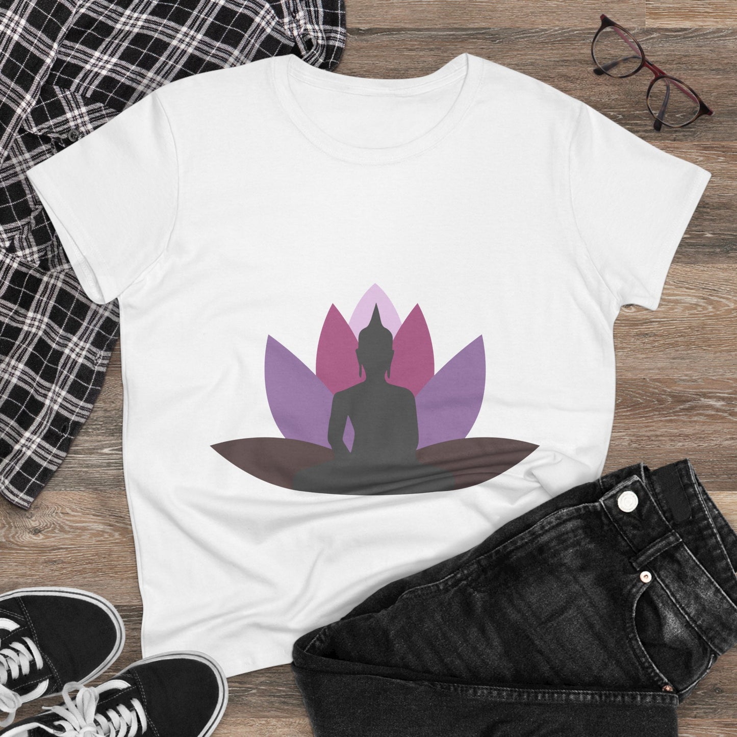 Buddha + Lotus Flower Mauve Women's Midweight Cotton Tee