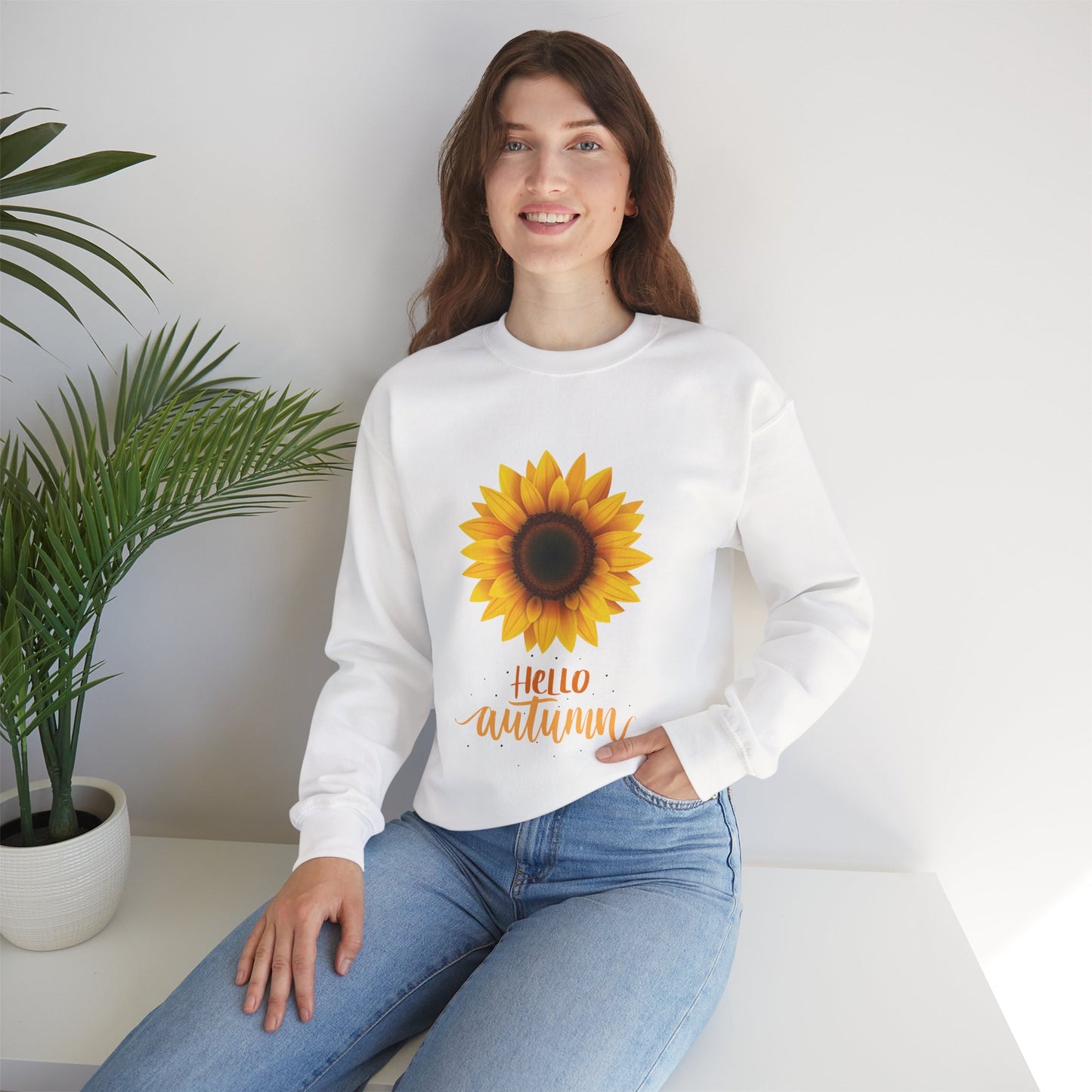Hello Autumn Sunflower Crewneck Sweatshirt