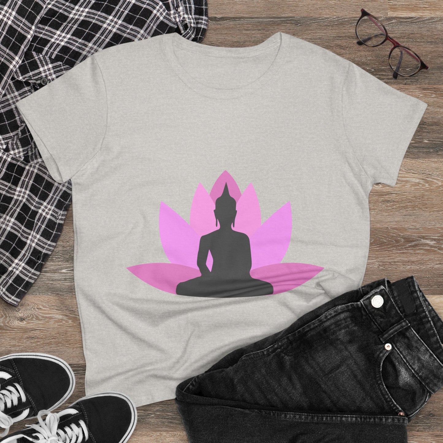 Buddha + Lotus Flower Bubblegum Women's Midweight Cotton Tee
