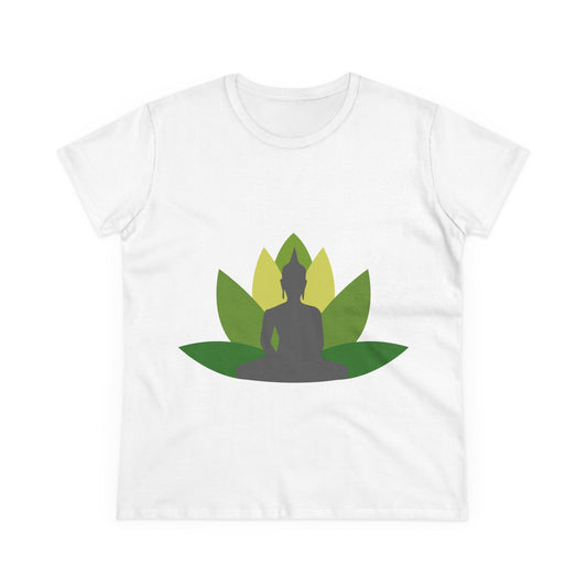 Buddha + Lotus Flower Verde Women's Midweight Cotton Tee