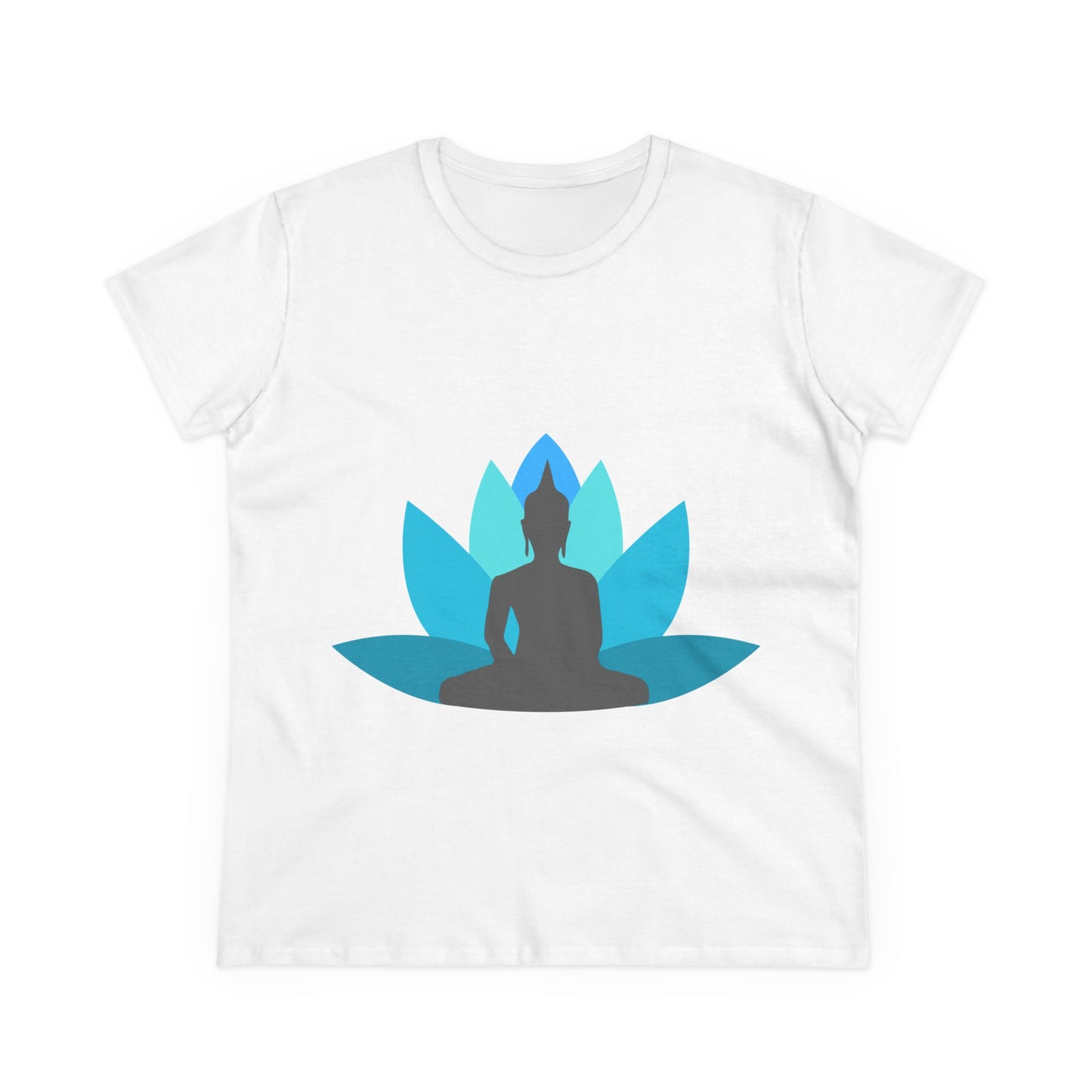 Buddha with Lotus Flower Tranquil Turquoise Women's Midweight Cotton Tee