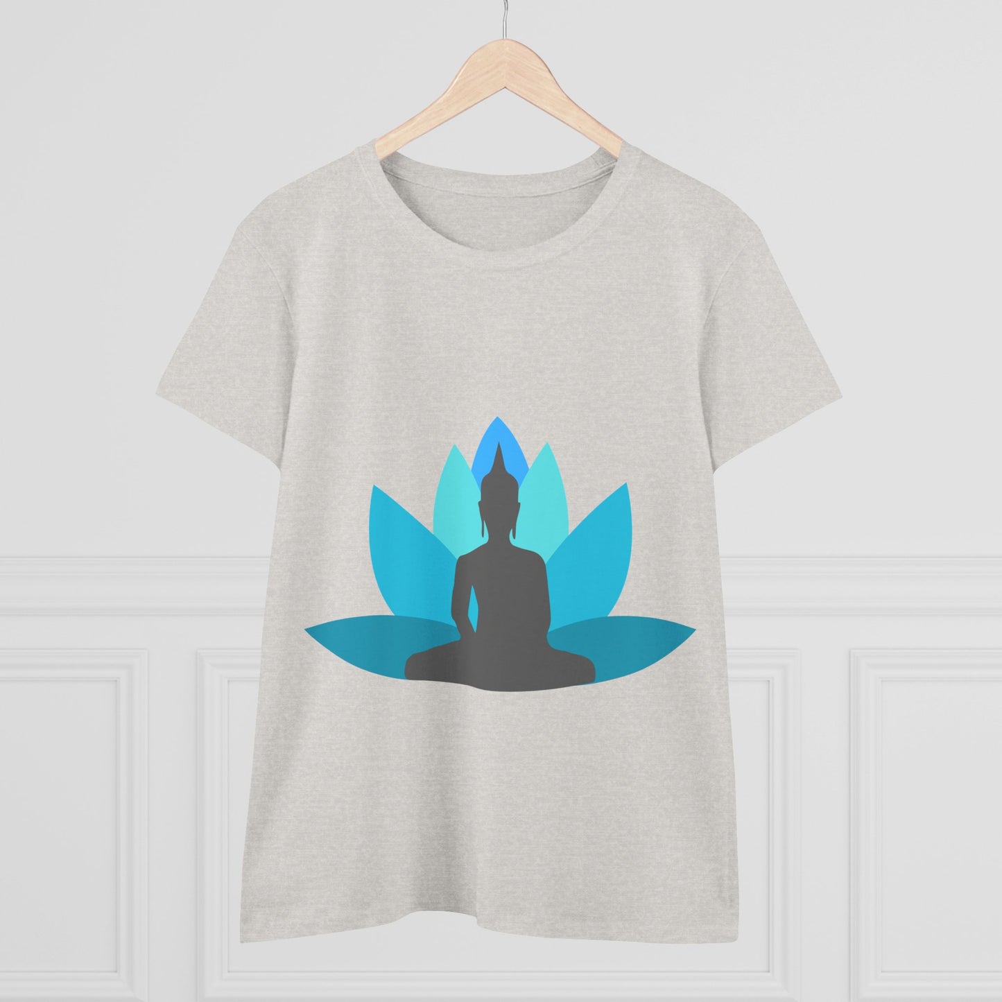 Buddha with Lotus Flower Tranquil Turquoise Women's Midweight Cotton Tee