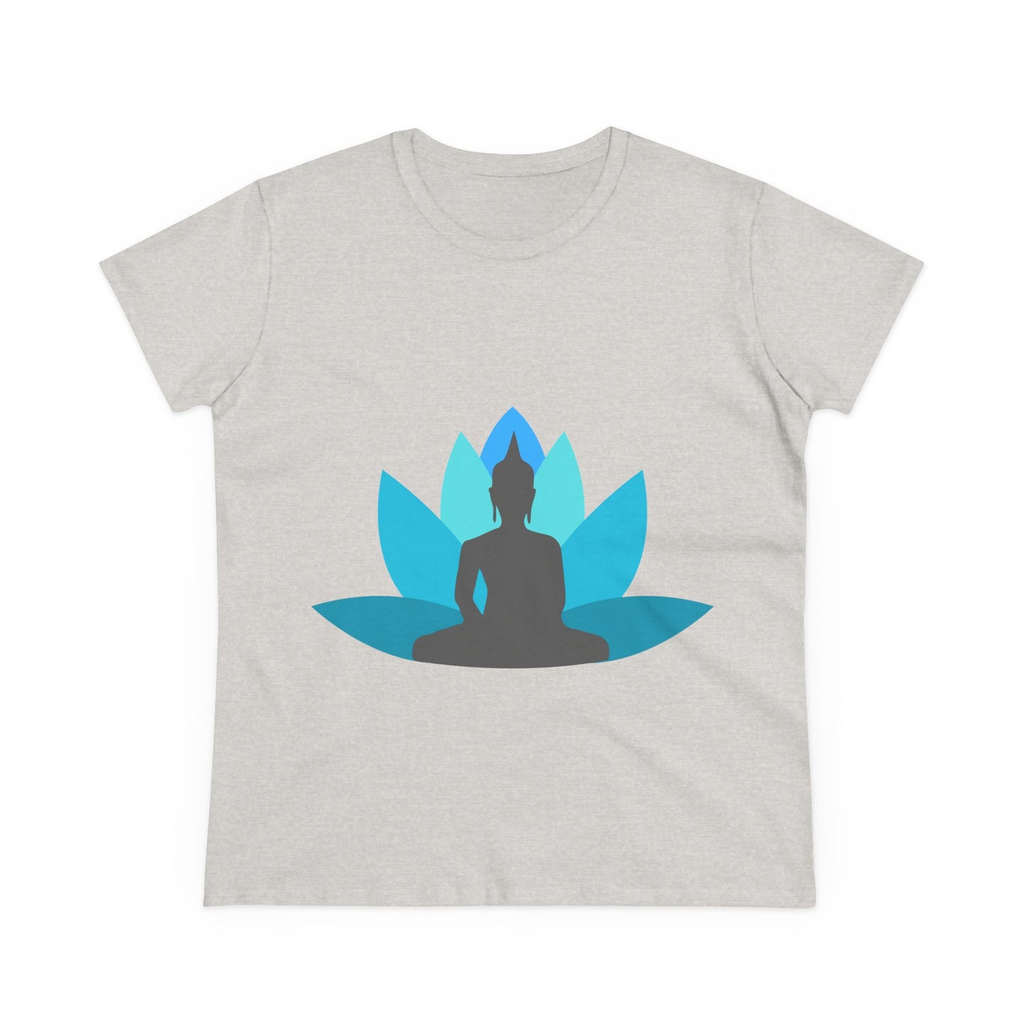 Buddha with Lotus Flower Tranquil Turquoise Women's Midweight Cotton Tee