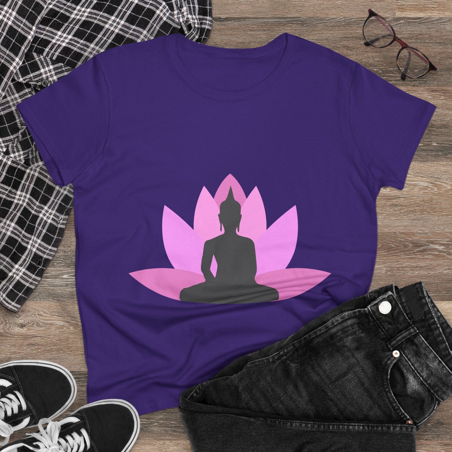 Buddha + Lotus Flower Bubblegum Women's Midweight Cotton Tee