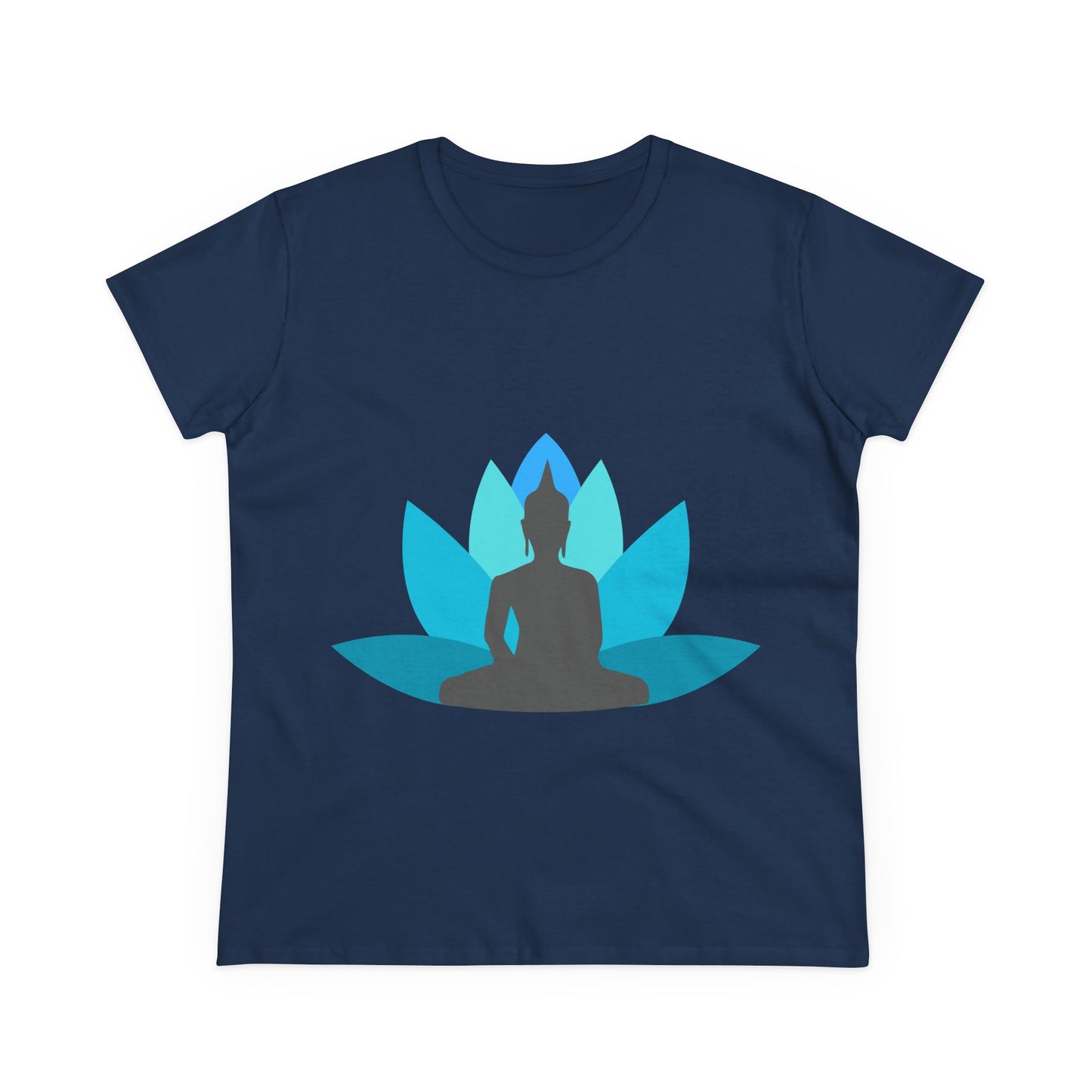 Buddha with Lotus Flower Tranquil Turquoise Women's Midweight Cotton Tee