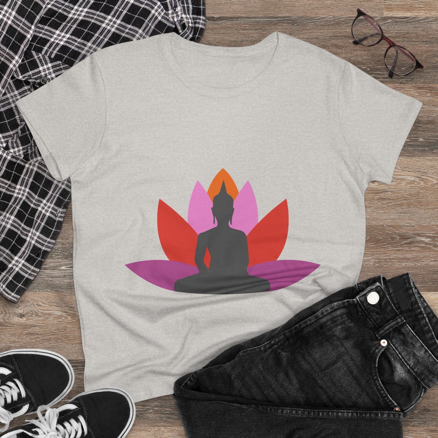 Buddha + Lotus Flower Tropical Women's Midweight Cotton Tee