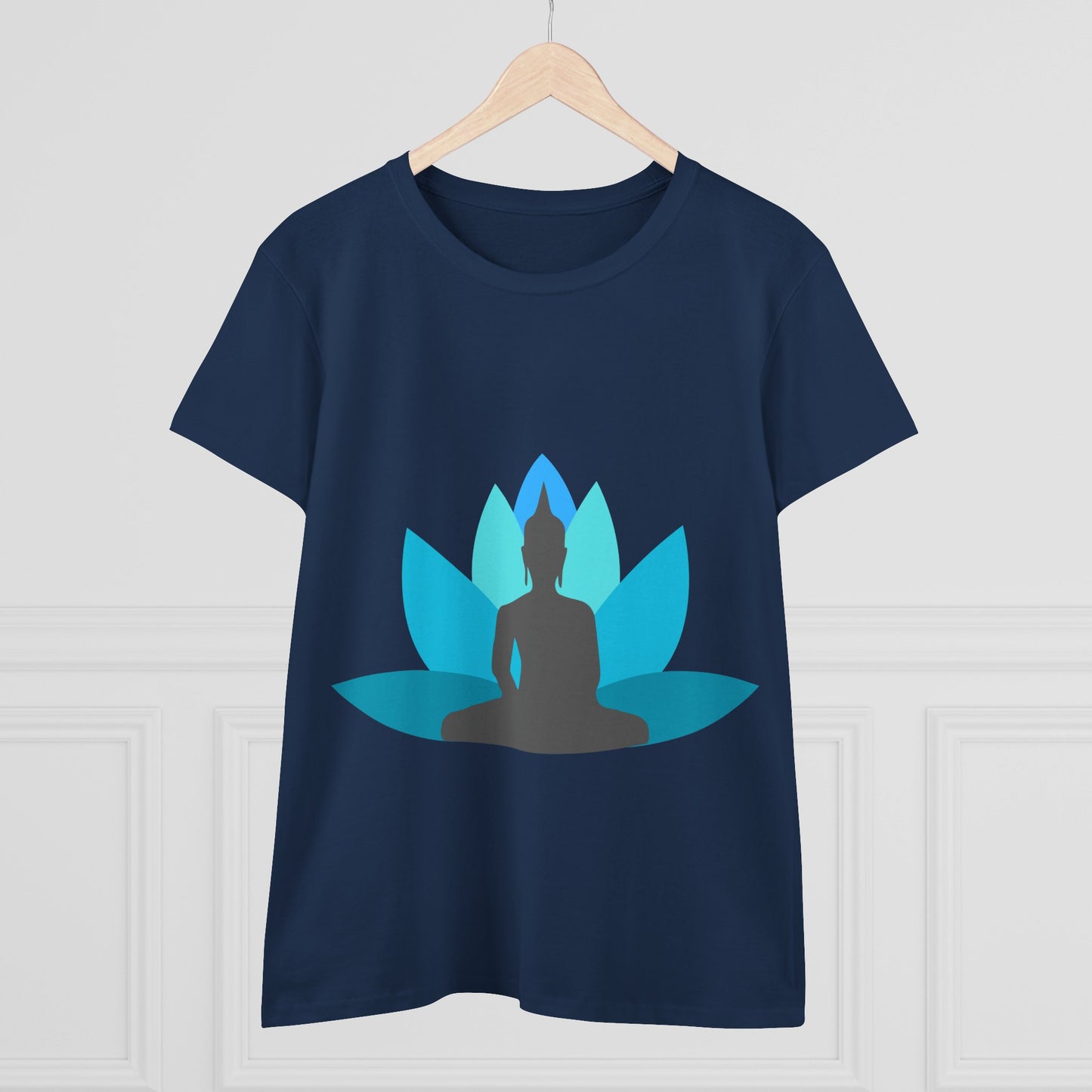 Buddha with Lotus Flower Tranquil Turquoise Women's Midweight Cotton Tee