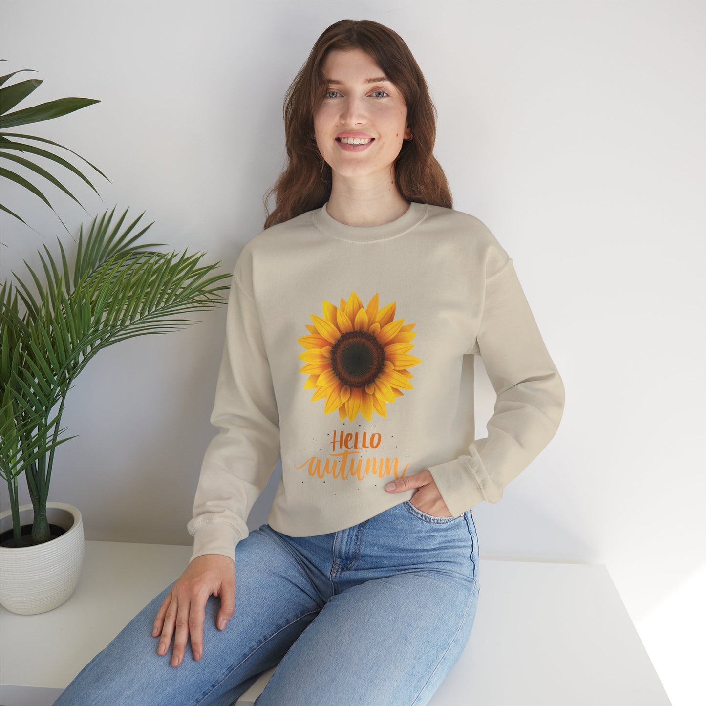 Hello Autumn Sunflower Crewneck Sweatshirt