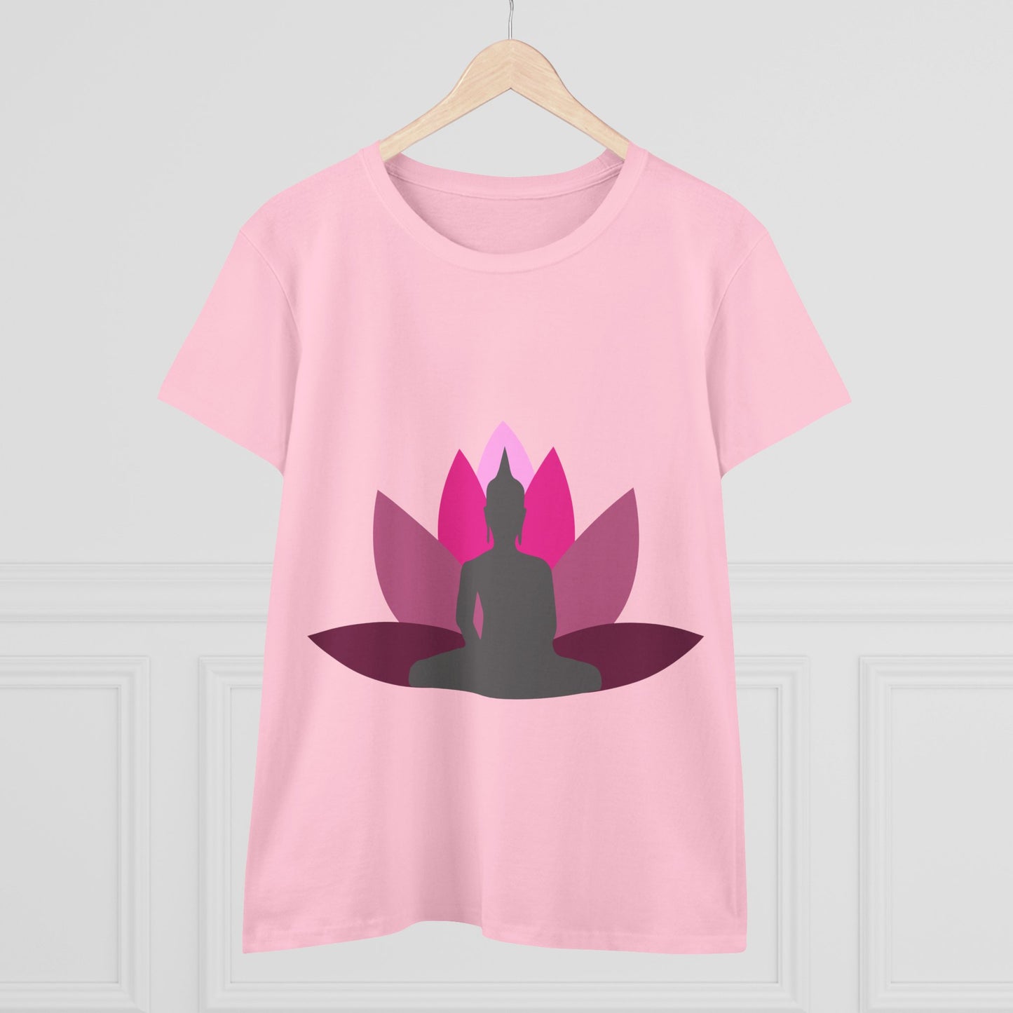 Buddha + Lotus Flower Cerise Women's Midweight Cotton Tee