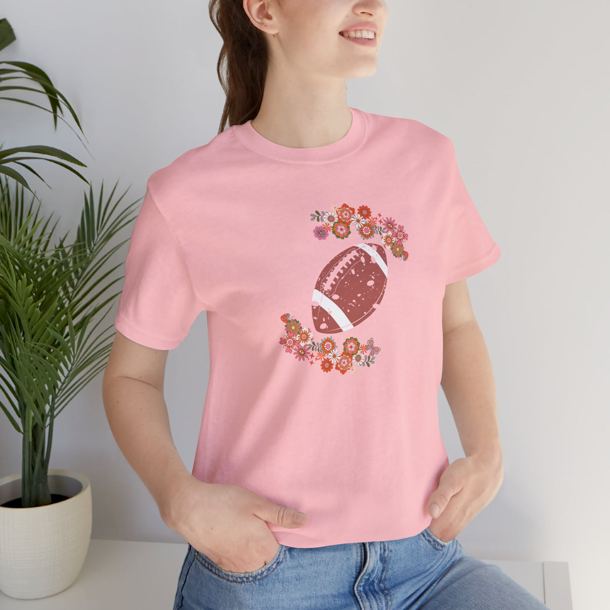 Vintage Floral Football Graphic Tee | 60s Hippie Style