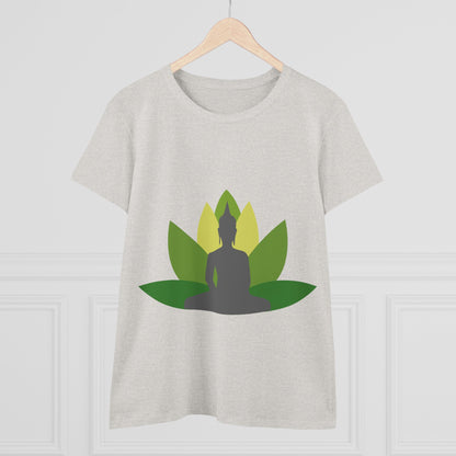 Buddha + Lotus Flower Verde Women's Midweight Cotton Tee