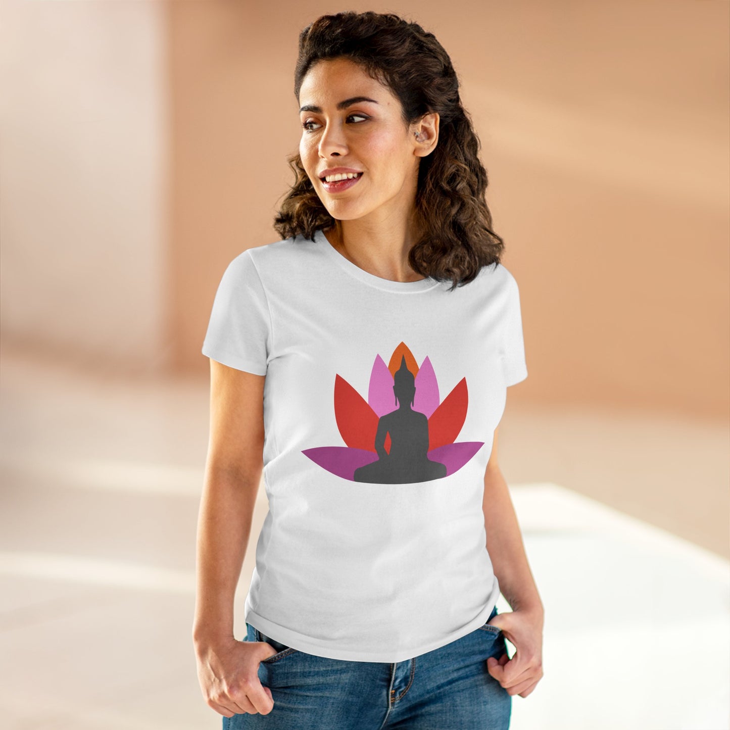 Buddha Lotus Women's Cotton Tee | Tropical | Mindfulness & Yoga Apparel