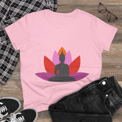 Buddha + Lotus Flower Tropical Women's Midweight Cotton Tee