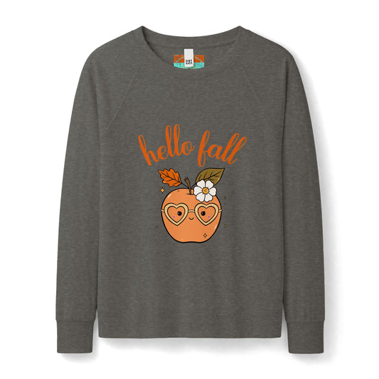 Hello Fall Retro Apple Sweatshirt — Women's Cozy Autumn Crewneck