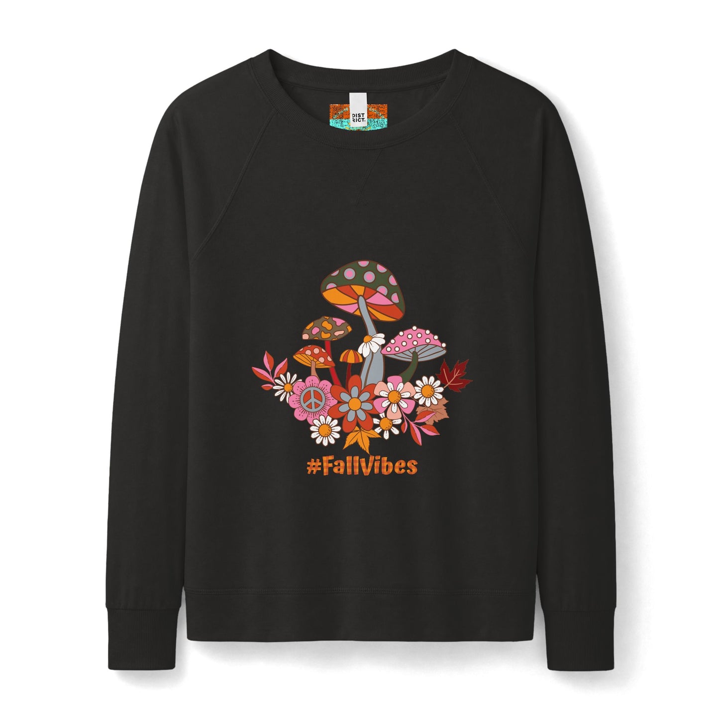 #FallVibes Retro Mushroom Patch Sweatshirt — Women's Cozy Autumn Crewneck